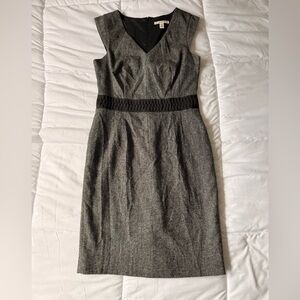 Banana Republic Women's Cocktail Dress Gray Tweed Wool-Blend Size 4 Ruched Waist
